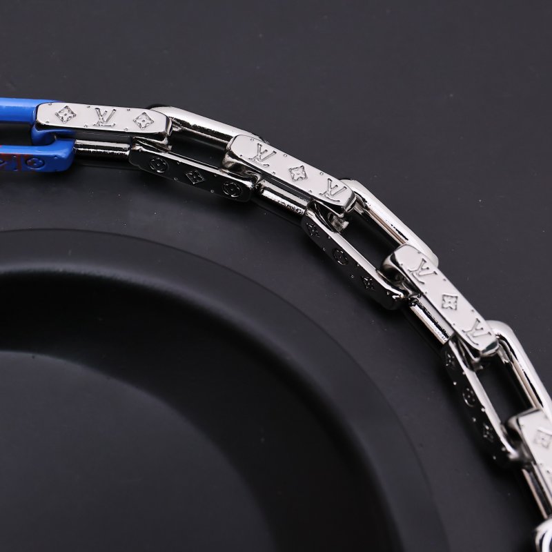 Louis Vuitton Acrylic Resin Metal Chain Link Necklace Blue Red view