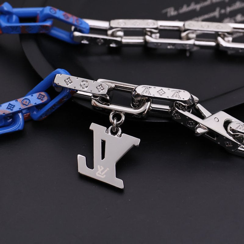 Louis Vuitton Acrylic Resin Metal Chain Link Necklace Blue Red view