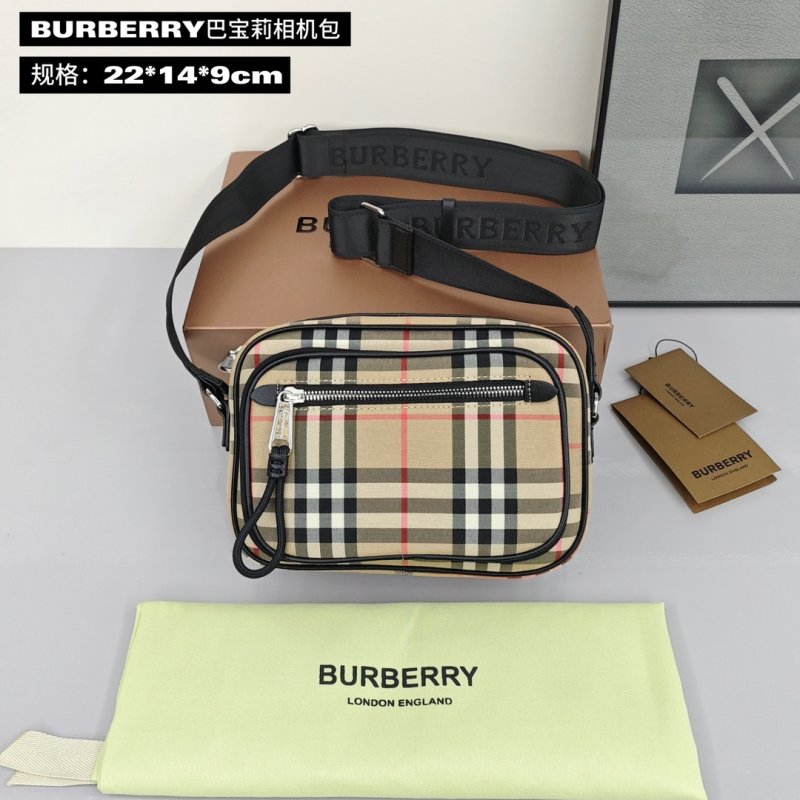 Burberry Check Camera Bag Black Nylon