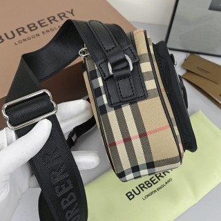 Burberry Check Camera Bag Black Nylon view 7