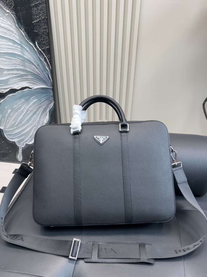 Prada Grey Saffiano Leather Briefcase Bag