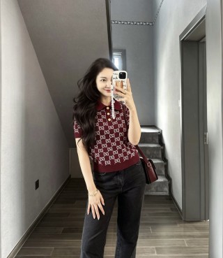 Gucci GG Monogram Burgundy Short Sleeve T-Shirt