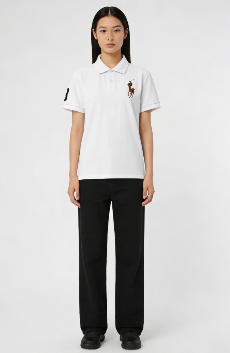 Ralph Lauren Women's White Polo Shirt with Embroidered Pony