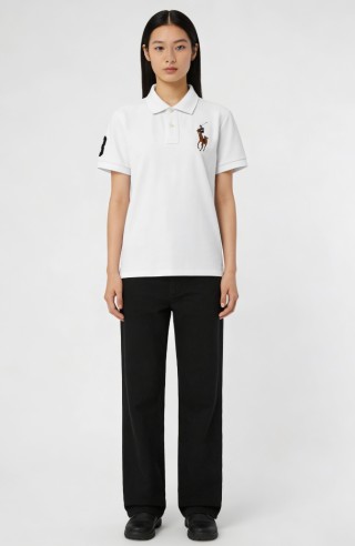 Ralph Lauren Women's White Polo Shirt with Embroidered Pony