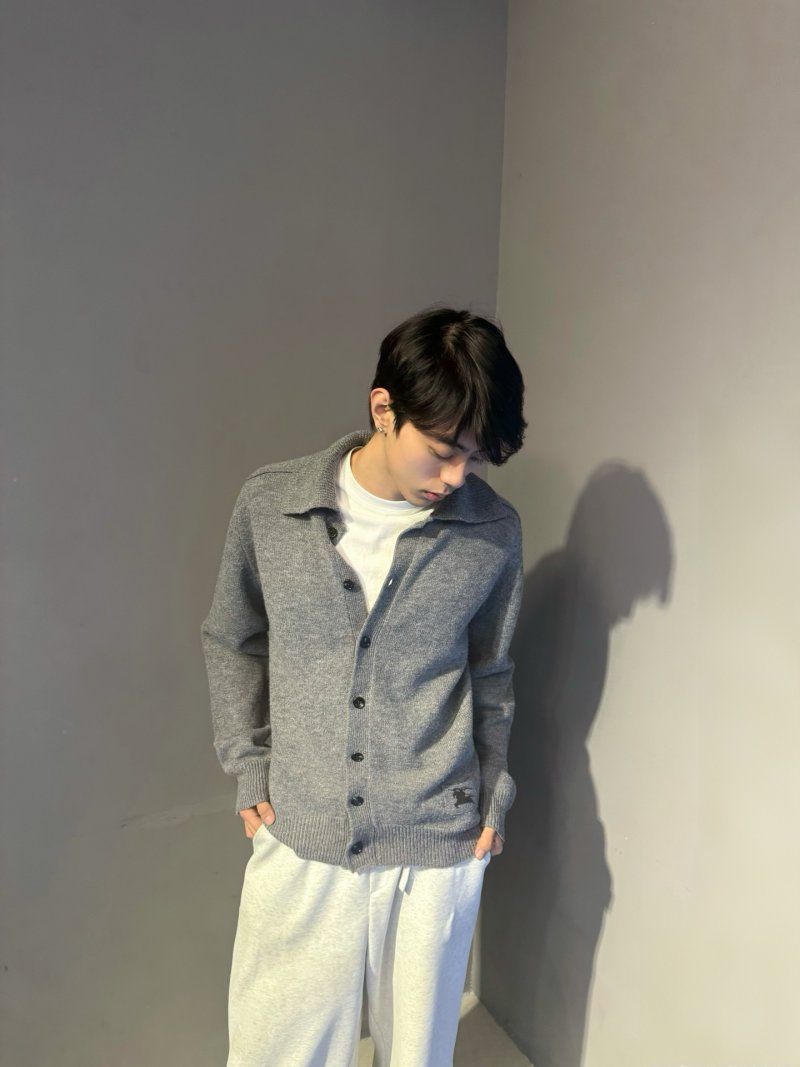 Grey Knit Cardigan Jacket with Button Front
