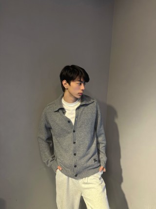 Grey Knit Cardigan Jacket with Button Front view 2