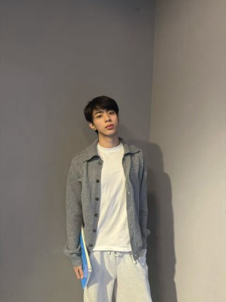 Grey Knit Cardigan Jacket with Button Front view 5