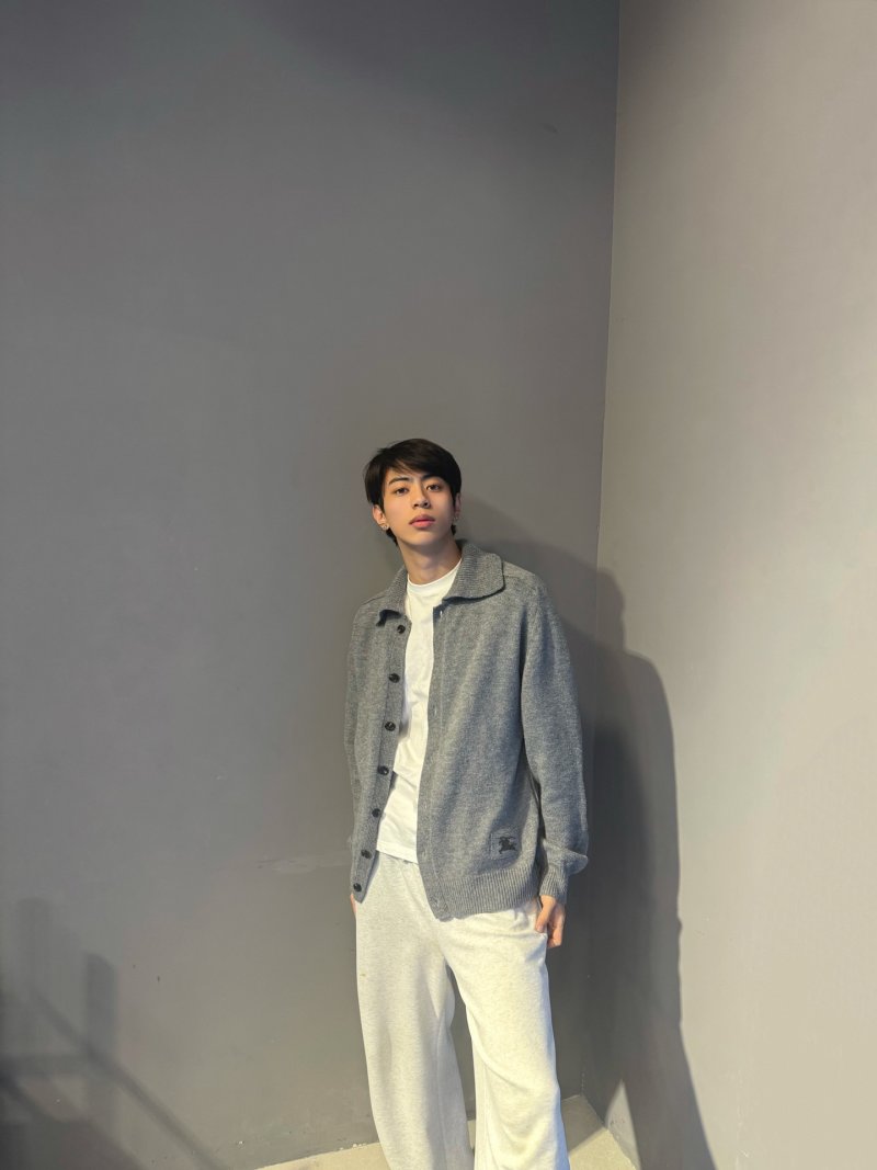 Grey Knit Cardigan Jacket with Button Front view