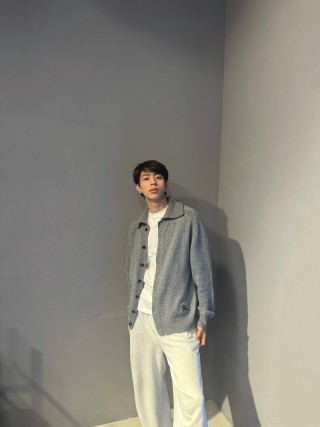 Grey Knit Cardigan Jacket with Button Front view 6