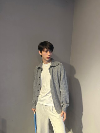 Grey Knit Cardigan Jacket with Button Front view 7