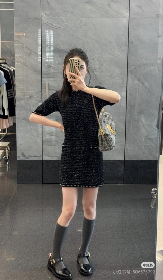 Black Sequin Short Sleeve T-Shirt with Studded Trim view 2