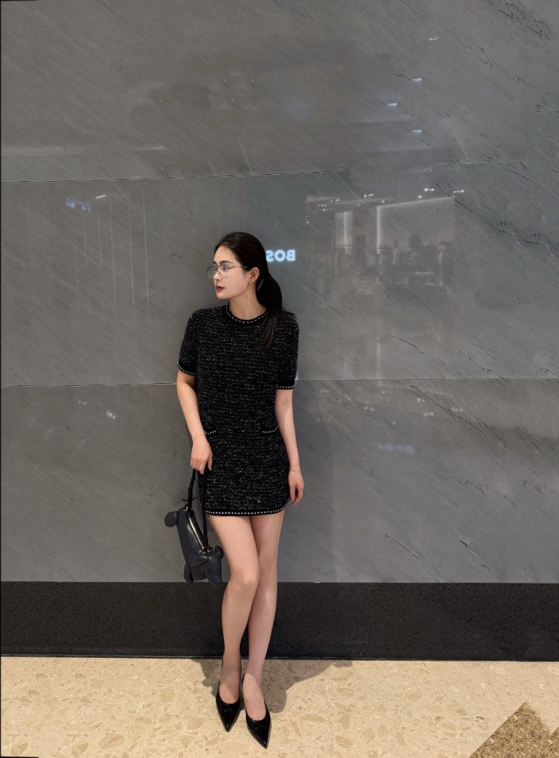 Black Sequin Short Sleeve T-Shirt with Studded Trim view