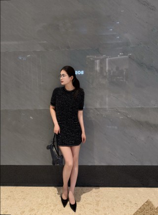 Black Sequin Short Sleeve T-Shirt with Studded Trim view 6