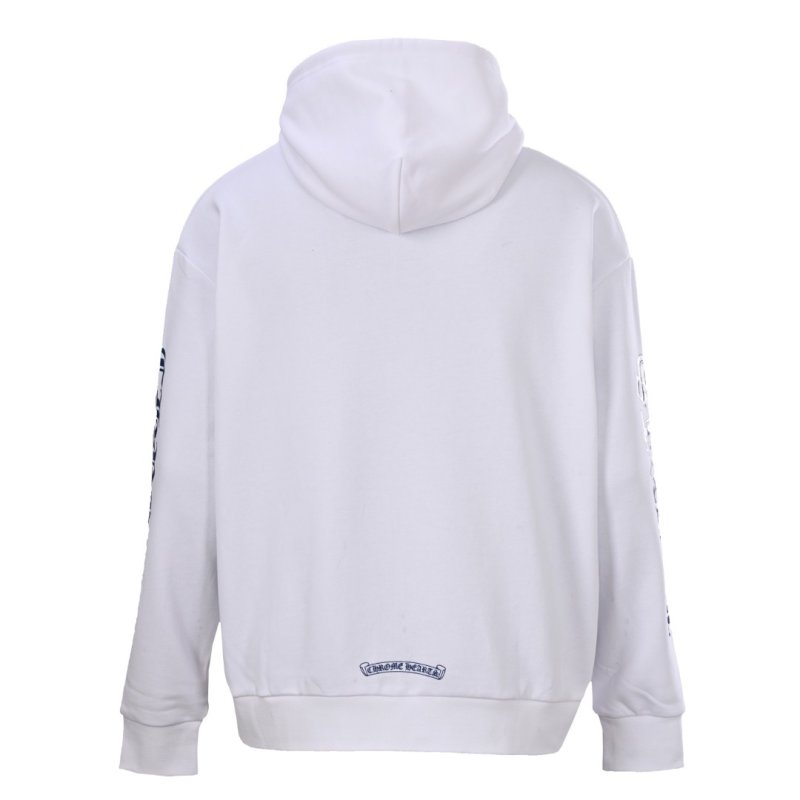 Chrome Hearts White Zip Hoodie with Gothic Sleeve Print view