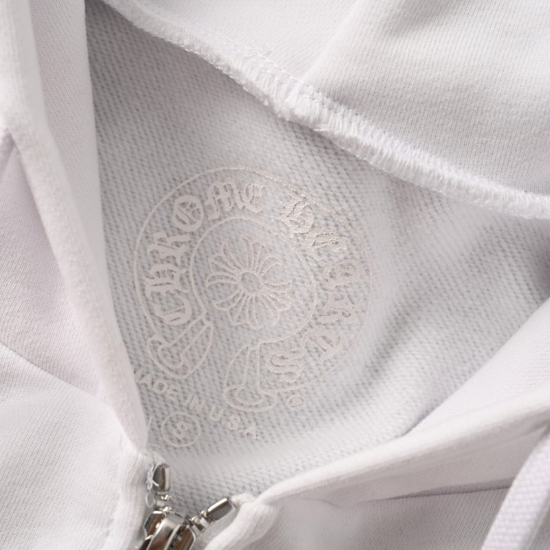Chrome Hearts White Zip Hoodie with Gothic Sleeve Print view