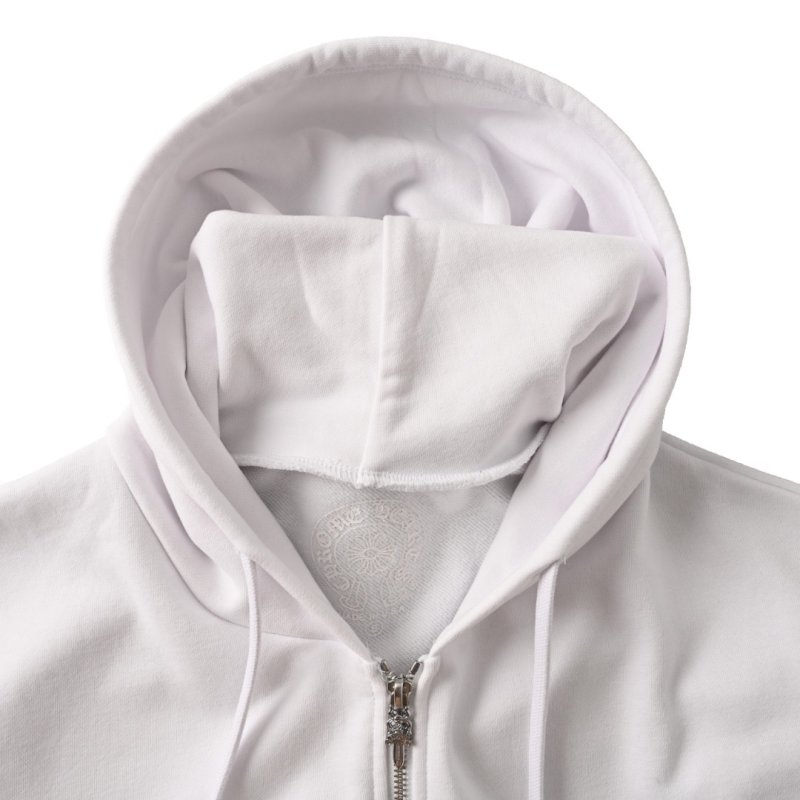Chrome Hearts White Zip Hoodie with Gothic Sleeve Print view