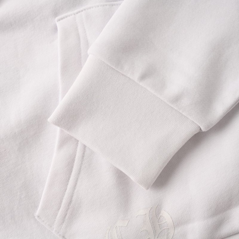 Chrome Hearts White Zip Hoodie with Gothic Sleeve Print view