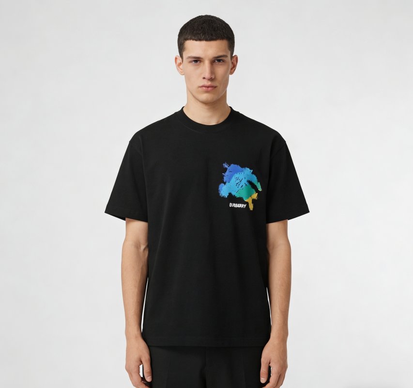 Burberry Colorblock Horse Print Black T-Shirt view