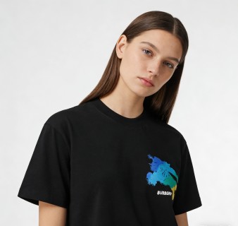 Burberry Colorblock Horse Print Black T-Shirt view 4