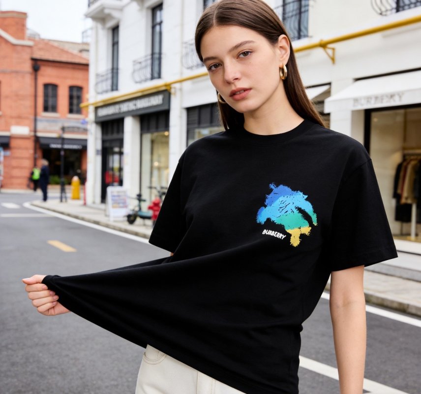 Burberry Colorblock Horse Print Black T-Shirt view