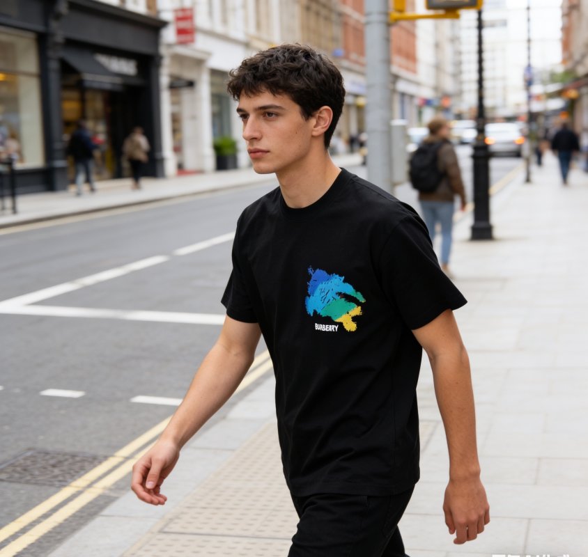 Burberry Colorblock Horse Print Black T-Shirt view