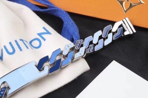 Louis Vuitton LV Blue Enamel Chain Link Bracelet view 4