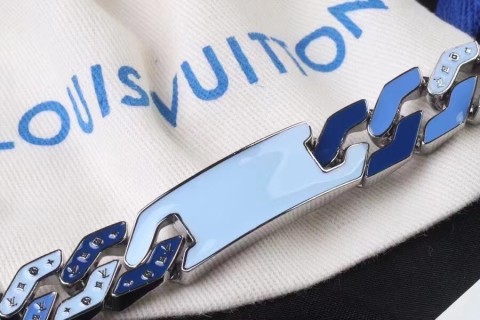 Louis Vuitton LV Blue Enamel Chain Link Bracelet view 5