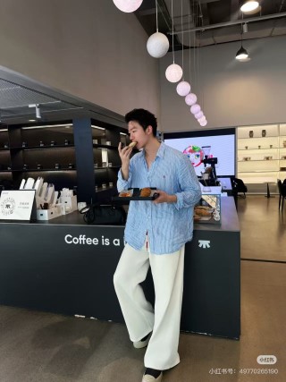 Blue Striped Casual Button-Up Shirt view 5