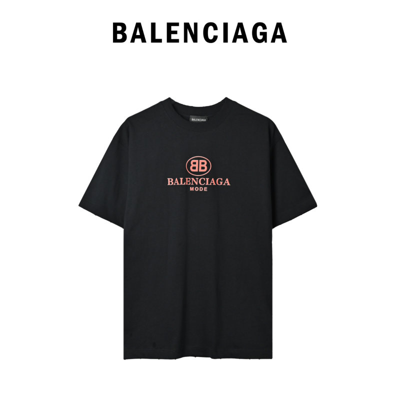 Balenciaga BB Logo Red Embroidered Black T-Shirt view