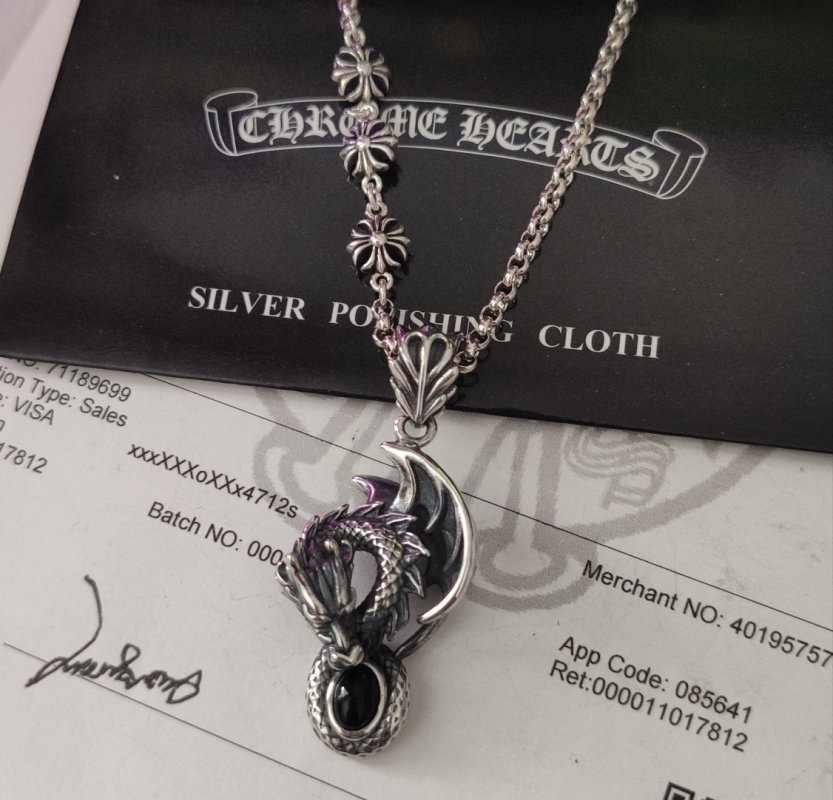 Chrome Hearts Dragon Distressed Cross Chain Pendant Necklace Silver