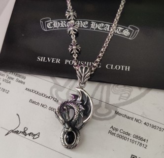 Chrome Hearts Dragon Distressed Cross Chain Pendant Necklace Silver