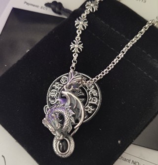 Chrome Hearts Dragon Distressed Cross Chain Pendant Necklace Silver view 2