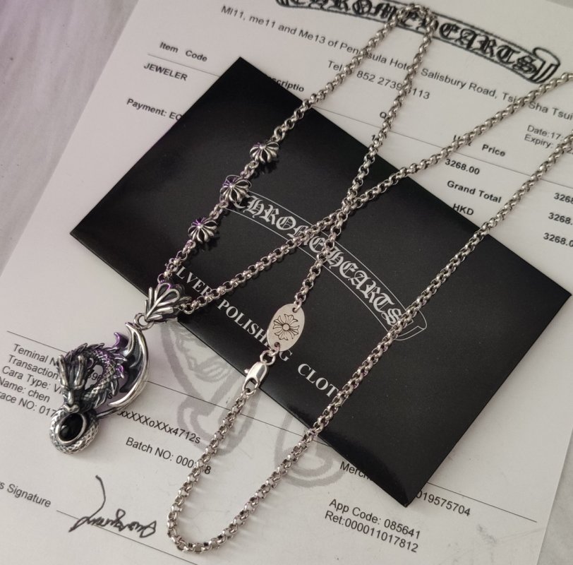 Chrome Hearts Dragon Distressed Cross Chain Pendant Necklace Silver view
