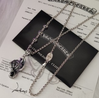Chrome Hearts Dragon Distressed Cross Chain Pendant Necklace Silver view 3
