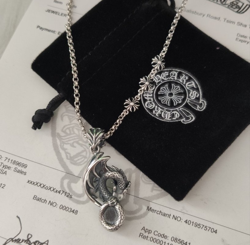 Chrome Hearts Dragon Distressed Cross Chain Pendant Necklace Silver view