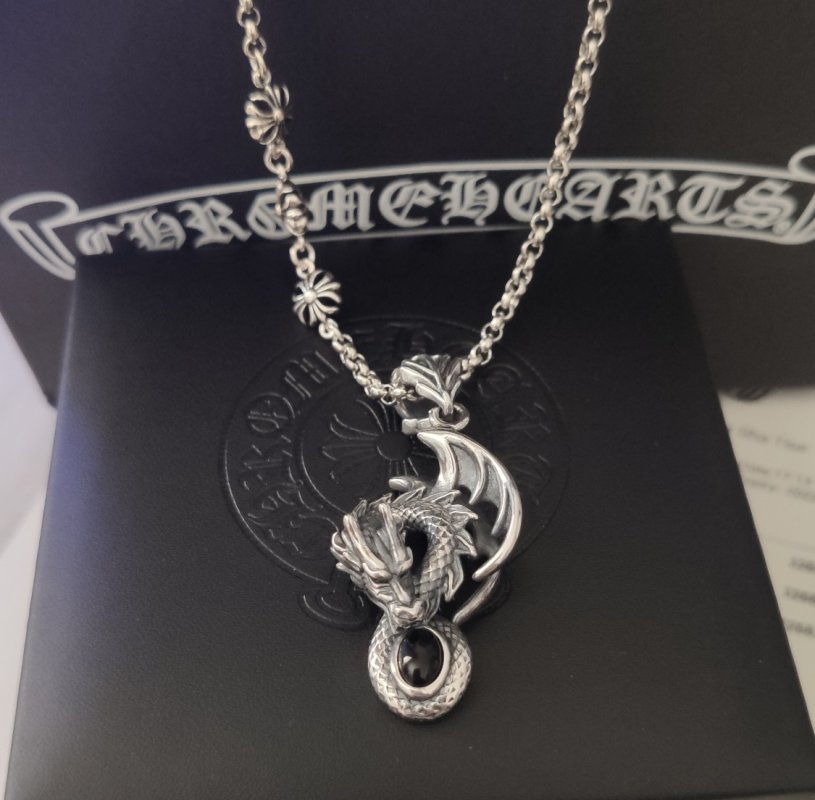 Chrome Hearts Dragon Distressed Cross Chain Pendant Necklace Silver view