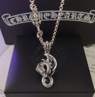 Chrome Hearts Dragon Distressed Cross Chain Pendant Necklace Silver view 6