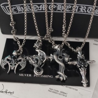 Chrome Hearts Dragon Distressed Cross Chain Pendant Necklace Silver view 9