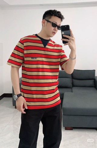 Red Black Striped Short Sleeve T-Shirt view 3