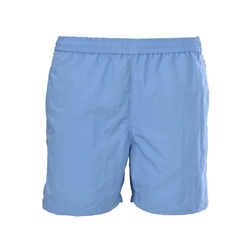 Sky Blue Nylon Shorts with Checkered Tape Detail view