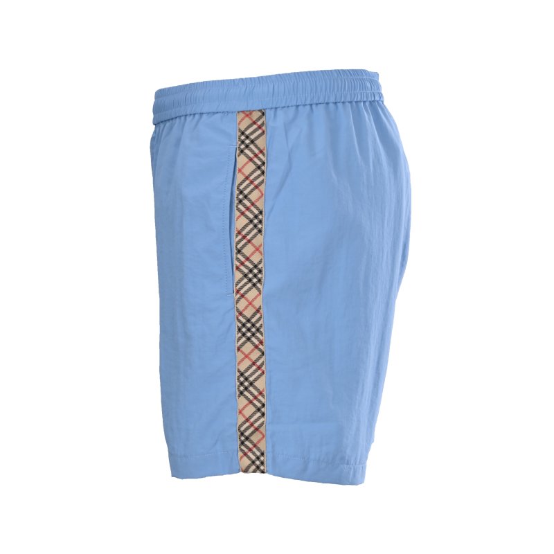 Sky Blue Nylon Shorts with Checkered Tape Detail view