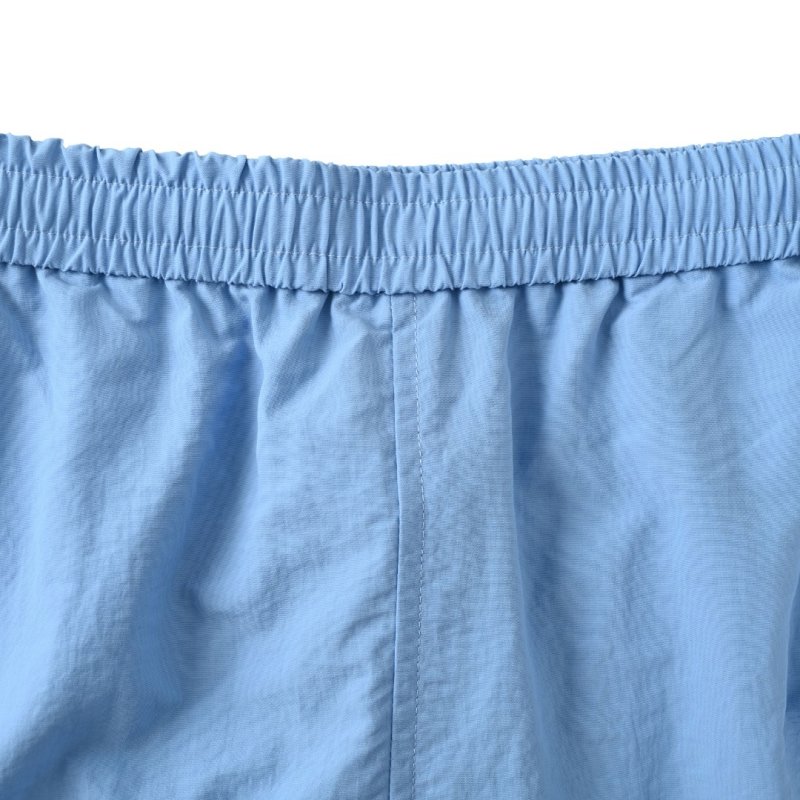 Sky Blue Nylon Shorts with Checkered Tape Detail view