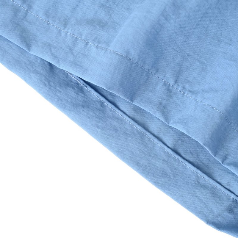 Sky Blue Nylon Shorts with Checkered Tape Detail view