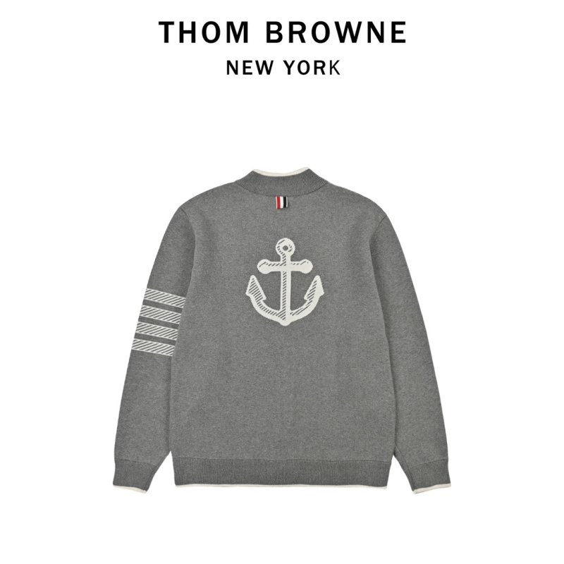Thom Browne Grey Anchor Cardigan Sweater view