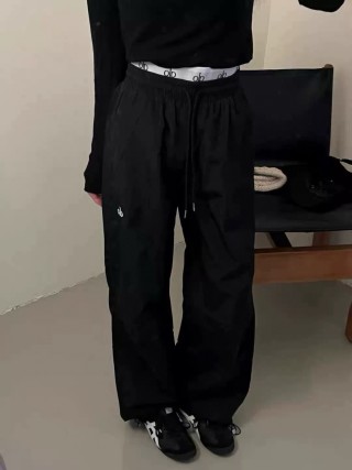 Essentials Black Wide-Leg Drawstring Pants