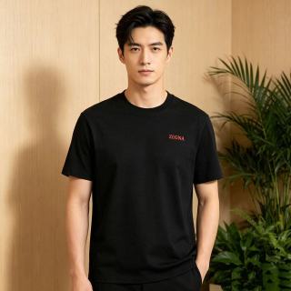 Zegna Black T-Shirt with Red Logo