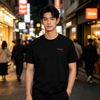 Zegna Black T-Shirt with Red Logo view 2
