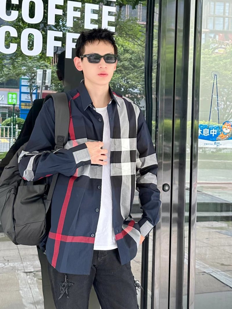 Burberry Check Oversized Shirt Navy Red White