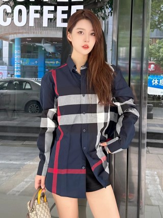 Burberry Check Oversized Shirt Navy Red White view 3