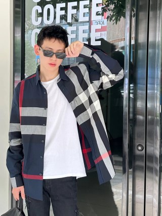Burberry Check Oversized Shirt Navy Red White view 6